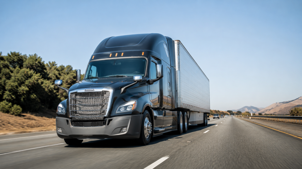 Commercial freight truck on interstate highway representing fleet safety and broker liability after Montgomery v. Caribe ruling